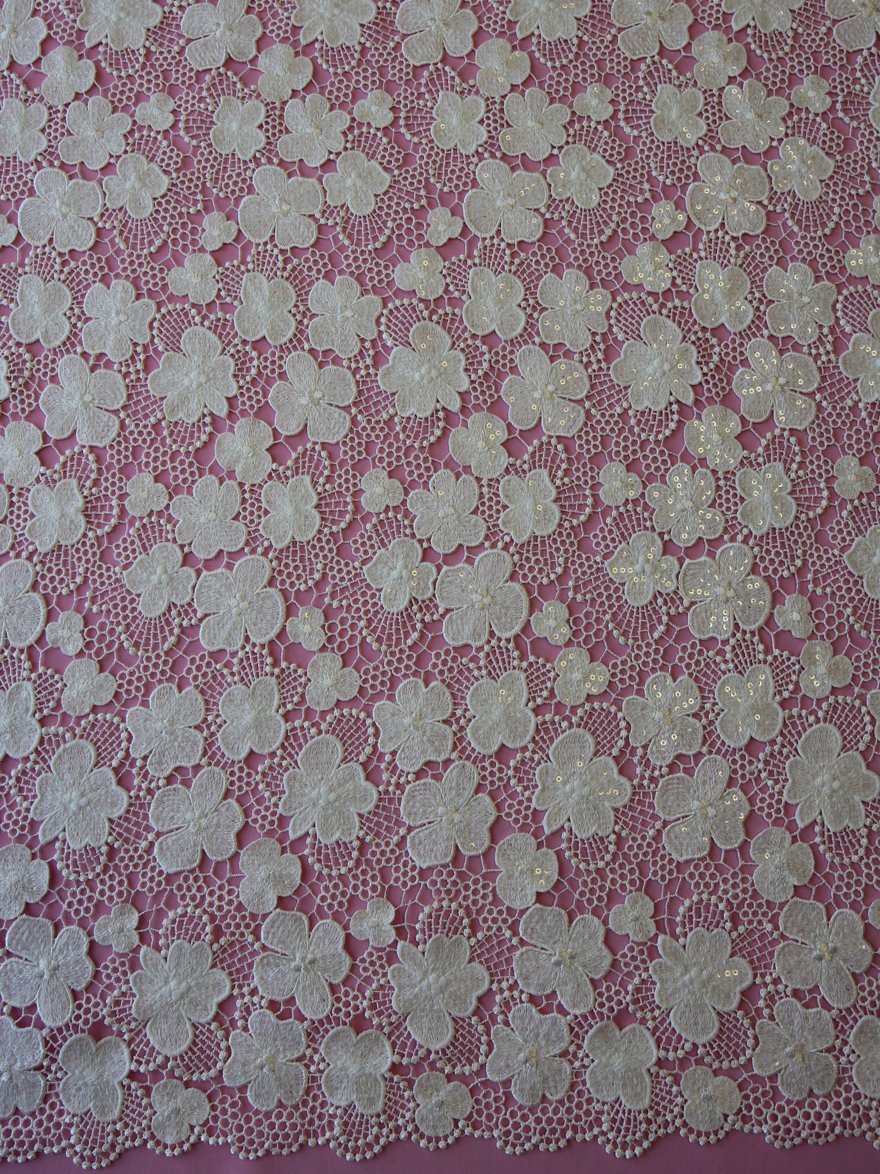Ivory Sequinned Guipure Lace - Zariah