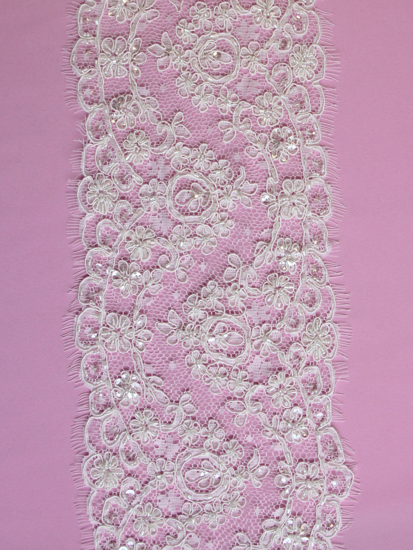 Ivory Corded and Beaded Lace Trim - Polly