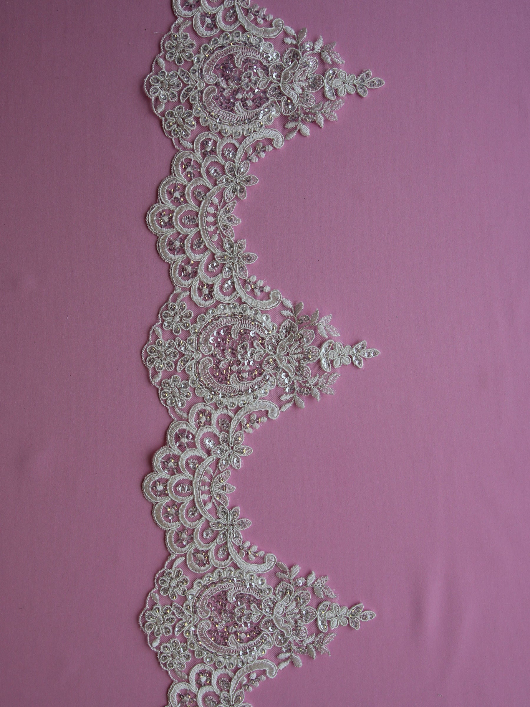 Ivory Sequinned and Corded Lace Trim - Tennessee