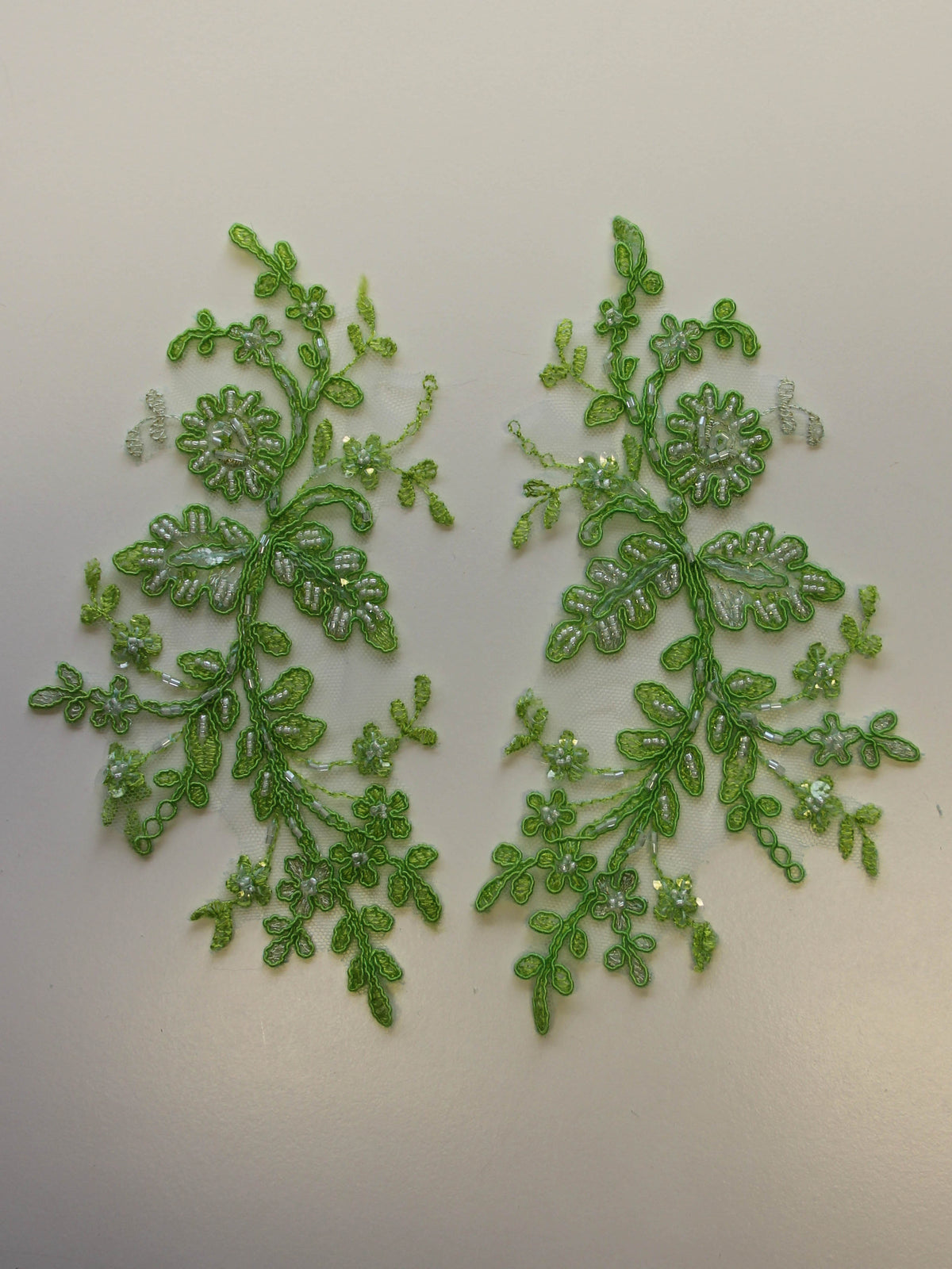 Tropical Green Beaded Lace Appliques - Jessica