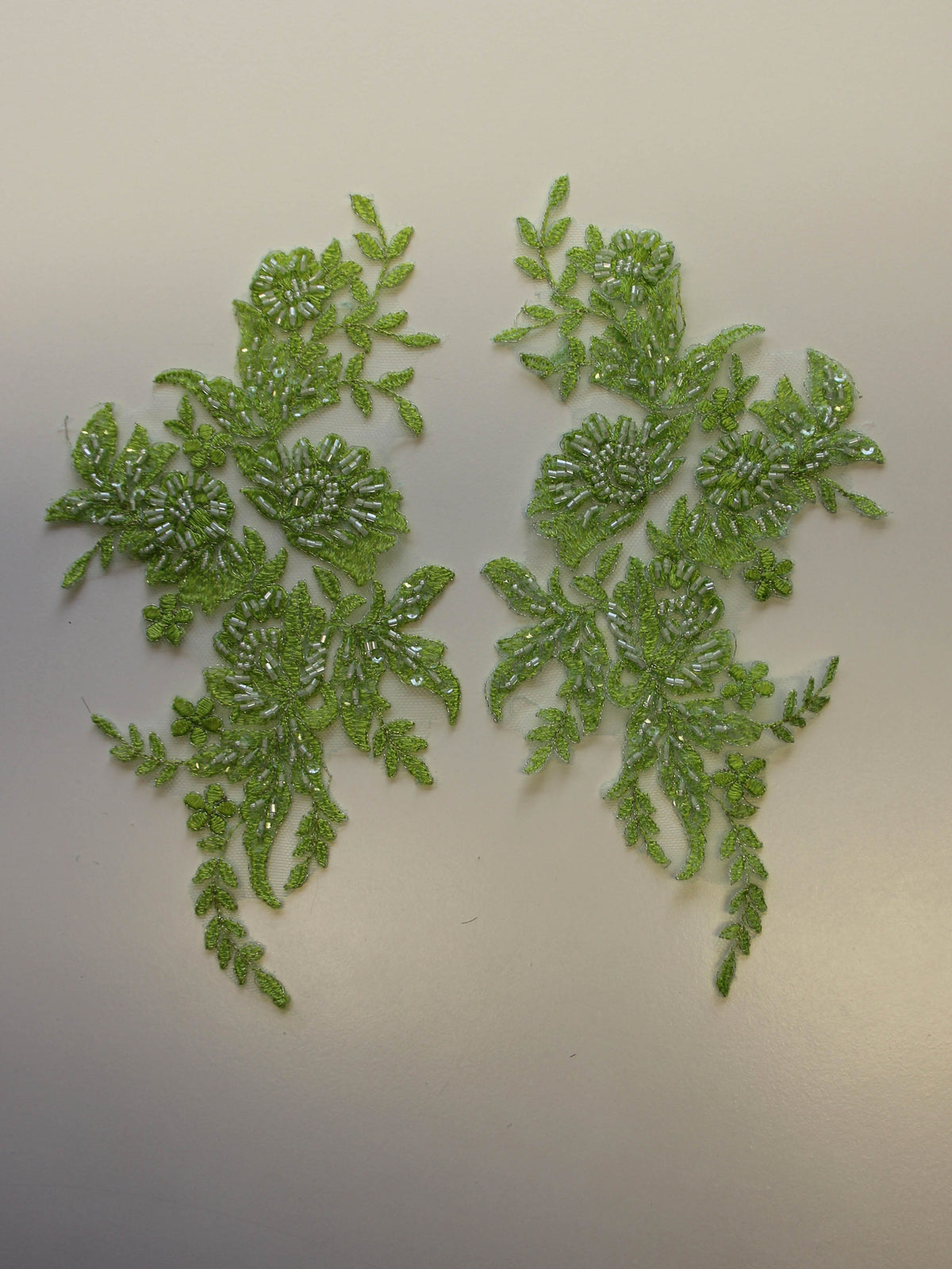 Tropical Green Beaded Lace Appliques - Nicole