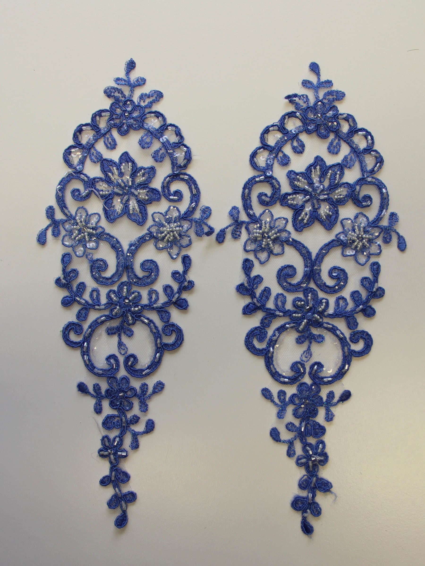 Ocean Blue Beaded and Corded Lace Appliques - Alexandra