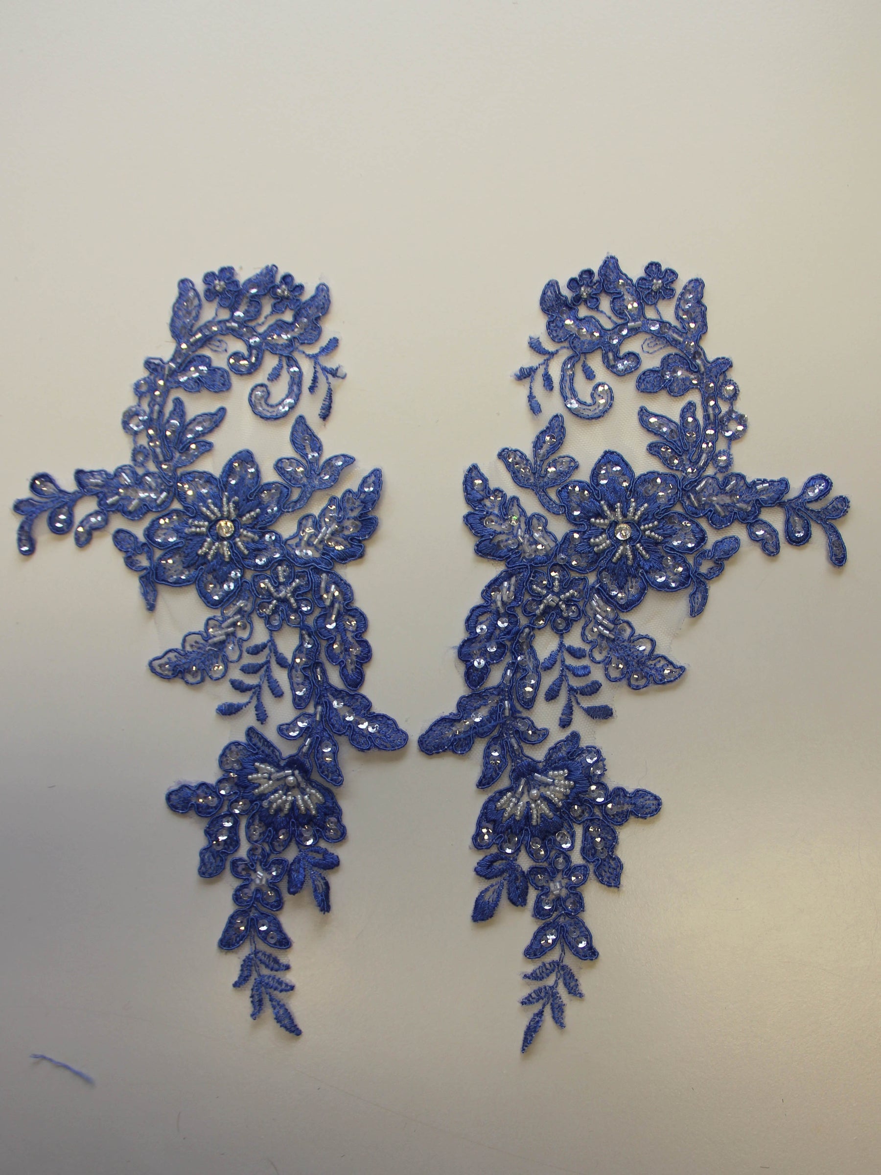 Ocean Blue Beaded Lace Appliques - Annabelle
