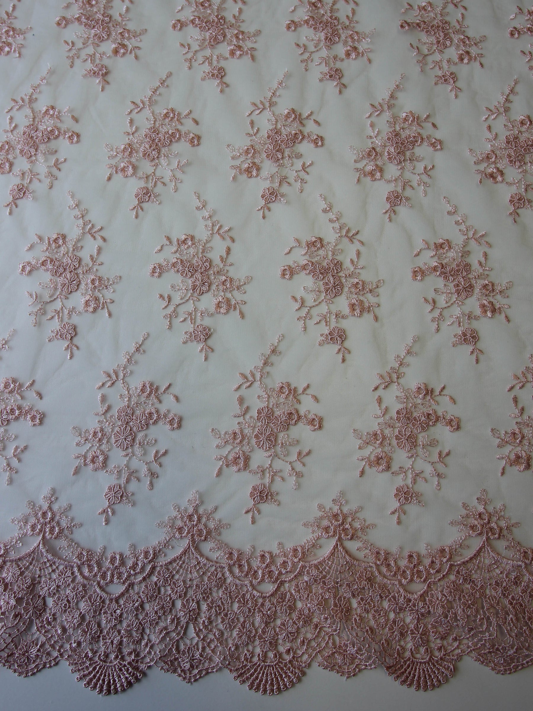 Peach Embroidered Lace - Kirsty