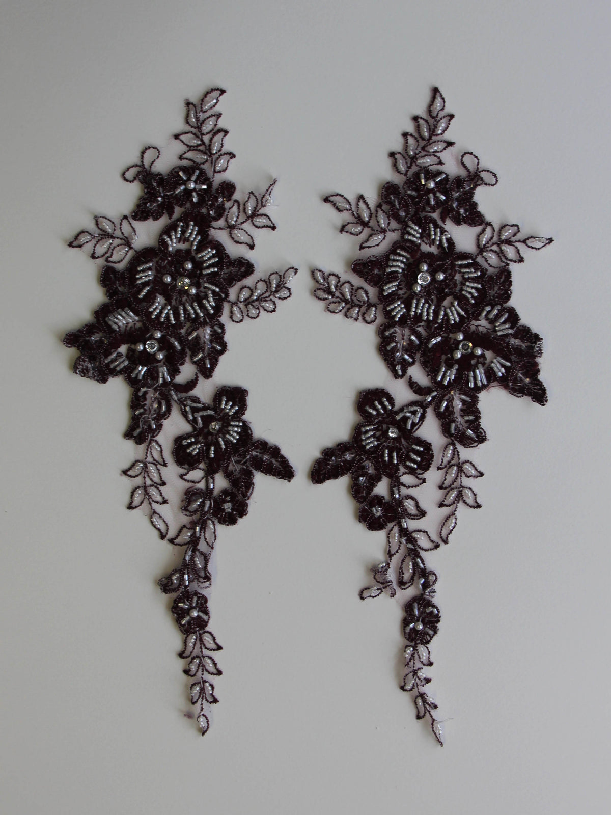 Plum Beaded and Corded Lace Appliques - Poppy