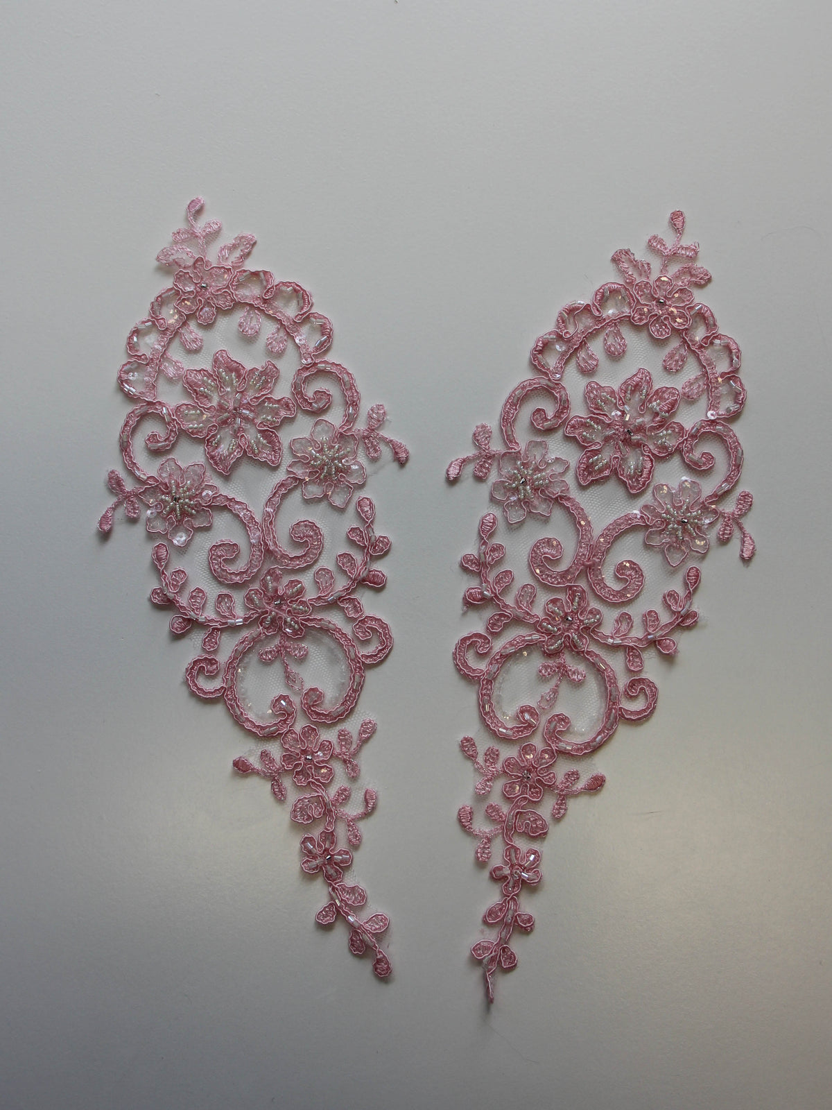 Peony Pink Beaded and Corded Lace Appliques - Alexandra