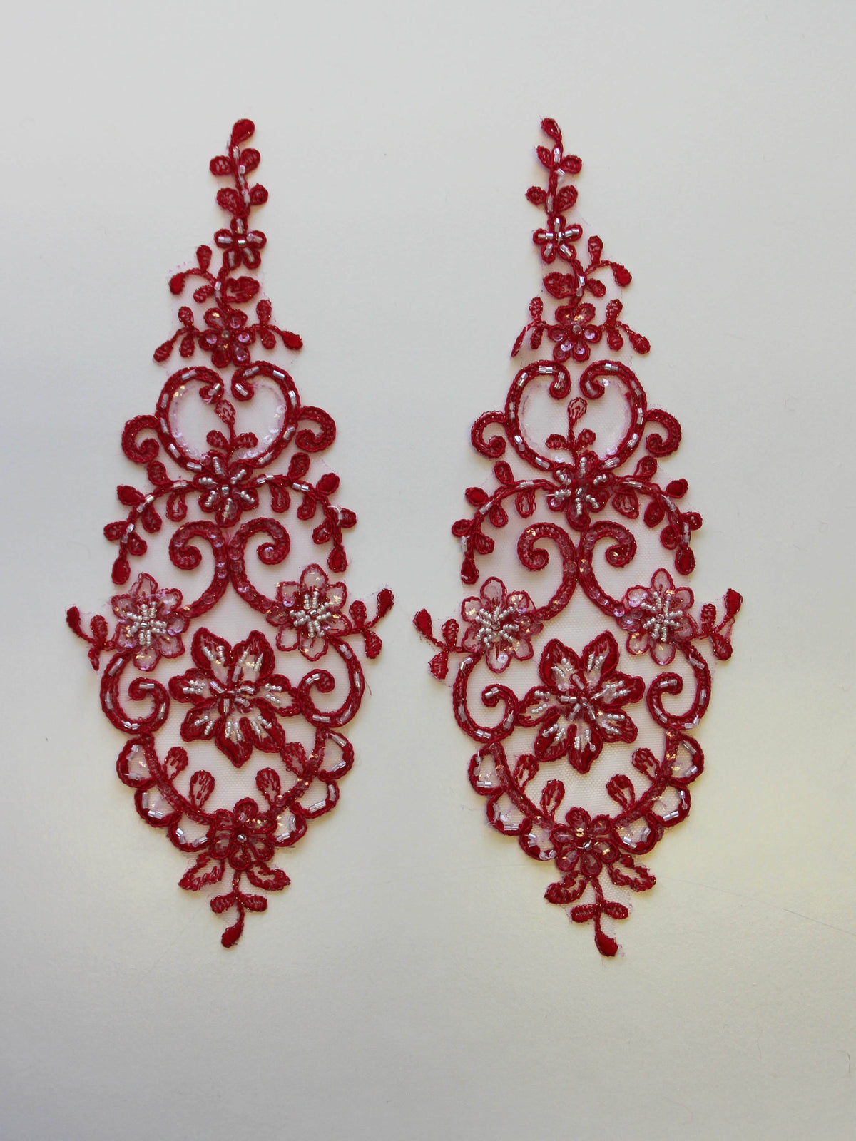 Tulip Red Beaded and Corded Lace Appliques - Alexandra