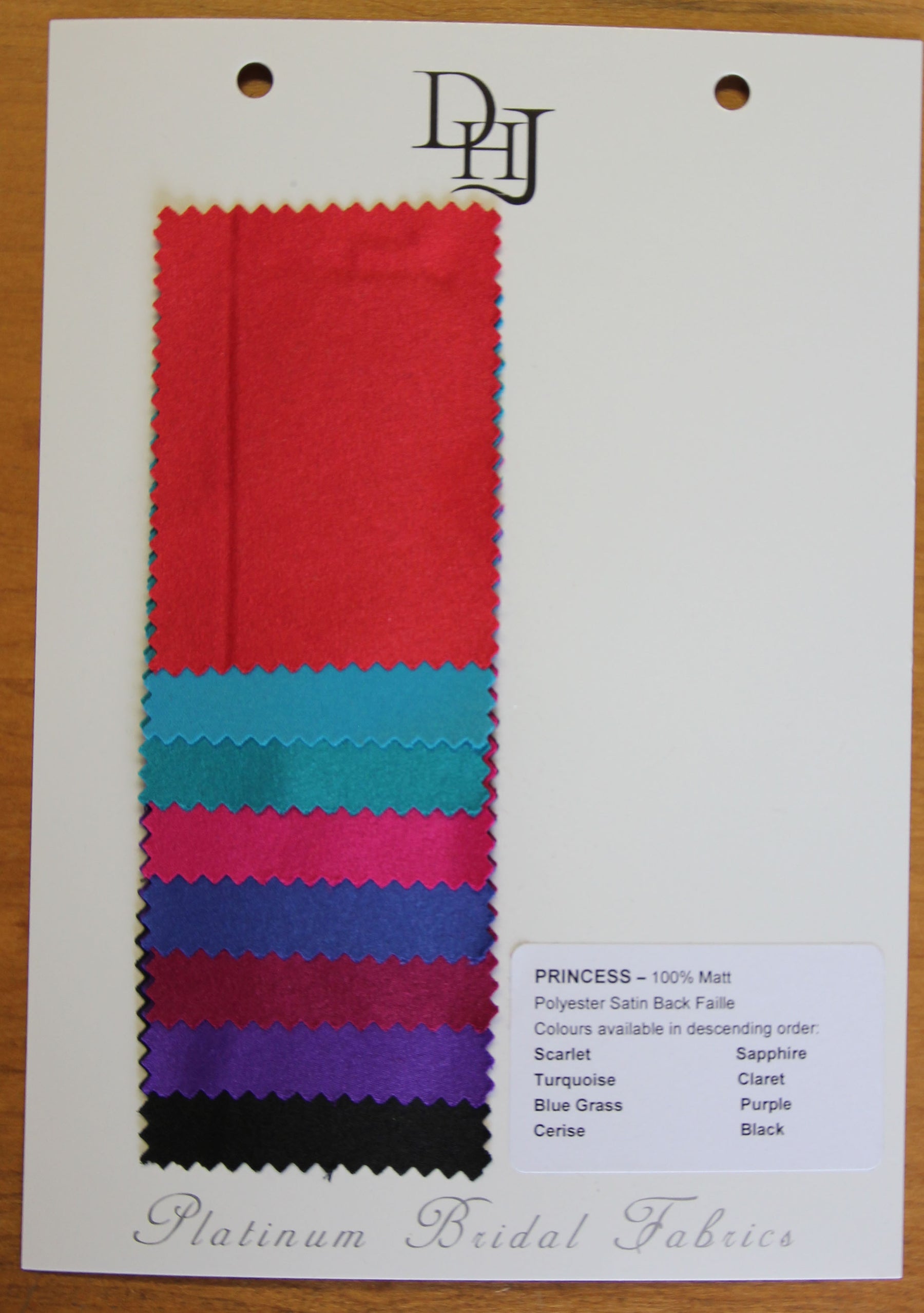 Sample Card of Polyester Satins – Princess