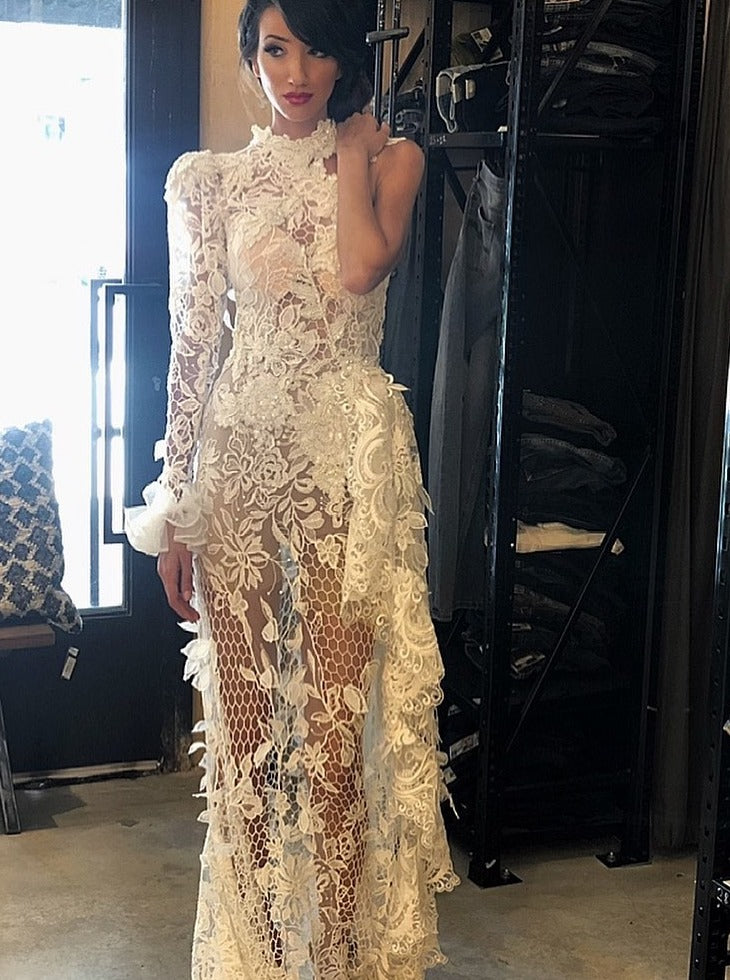Ivory Embroidered Lattice Lace - Kiri