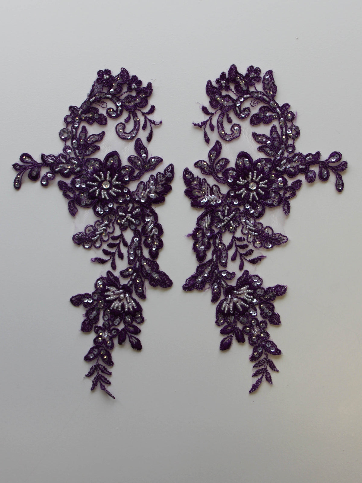 Deep Violet Beaded Lace Appliques - Annabelle