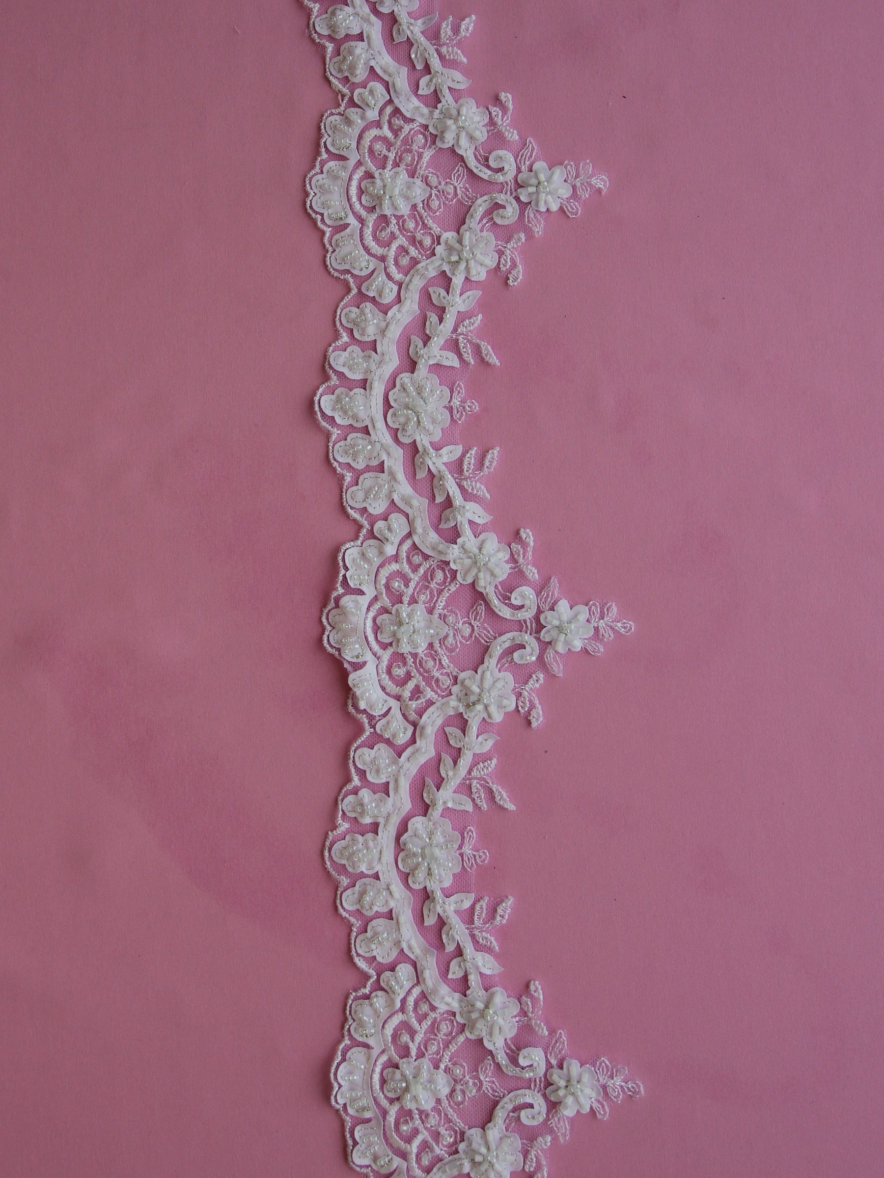 White Beaded Laser Lace Trim - Olivia