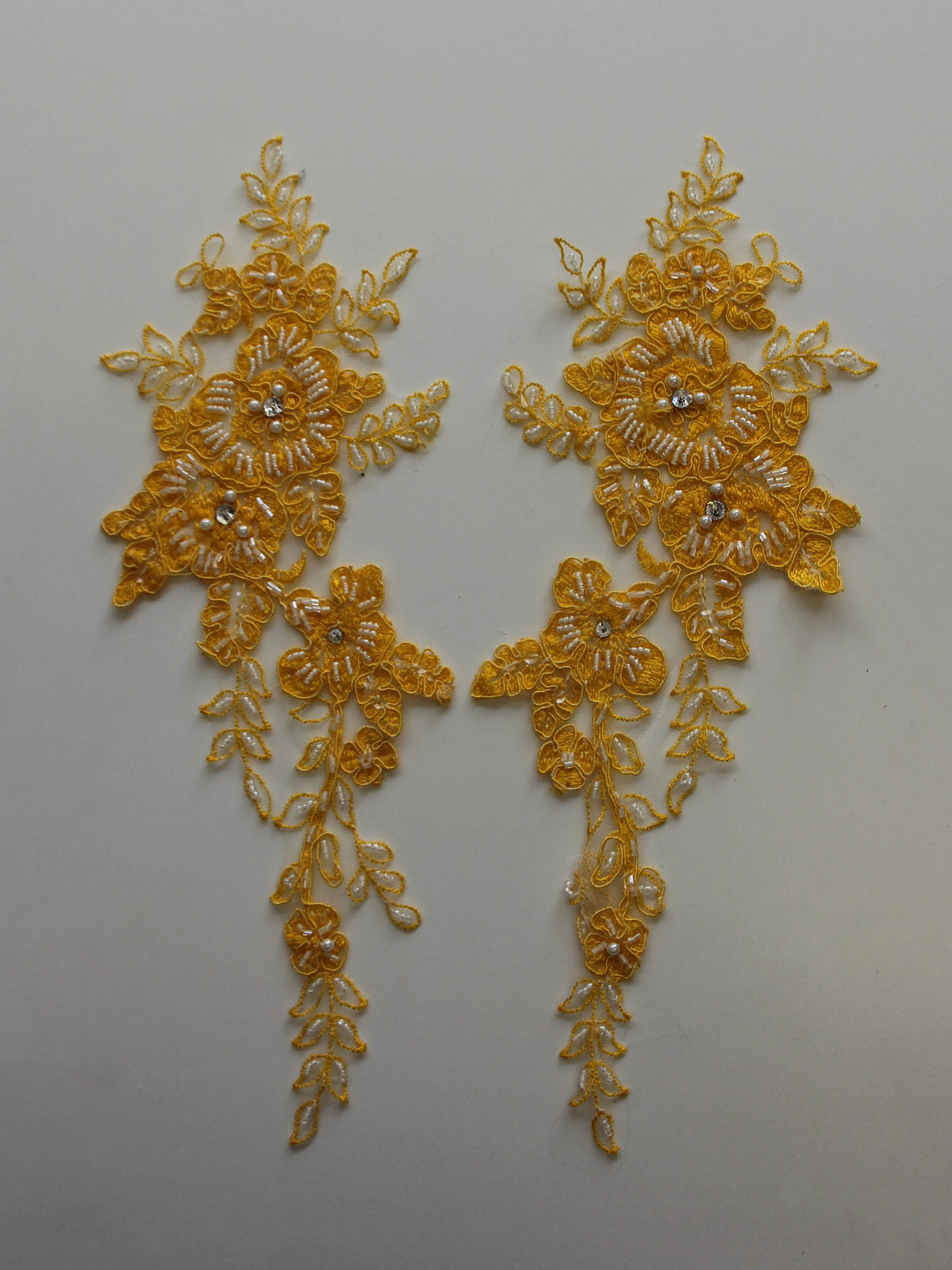 Sunflower Yellow Beaded and Corded Lace Appliques - Poppy