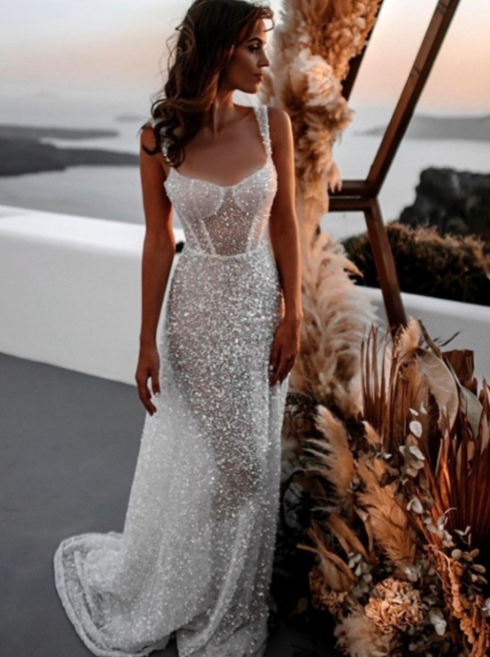 Ivory Beaded Fabric Wedding Dress