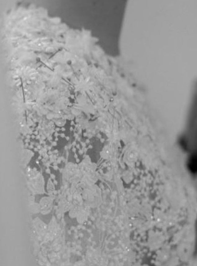 Bespoke wedding dress using ivory beaded 3d flower lace Camille 5