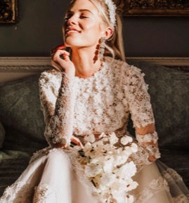 Bespoke wedding dress using ivory beaded 3d flower lace Camille 1