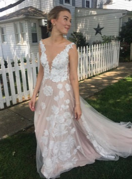 Blush base wedding dress with ivory lace Emery 1
