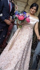 Blush Pink flower lace wedding dress using Mackenna lace 2