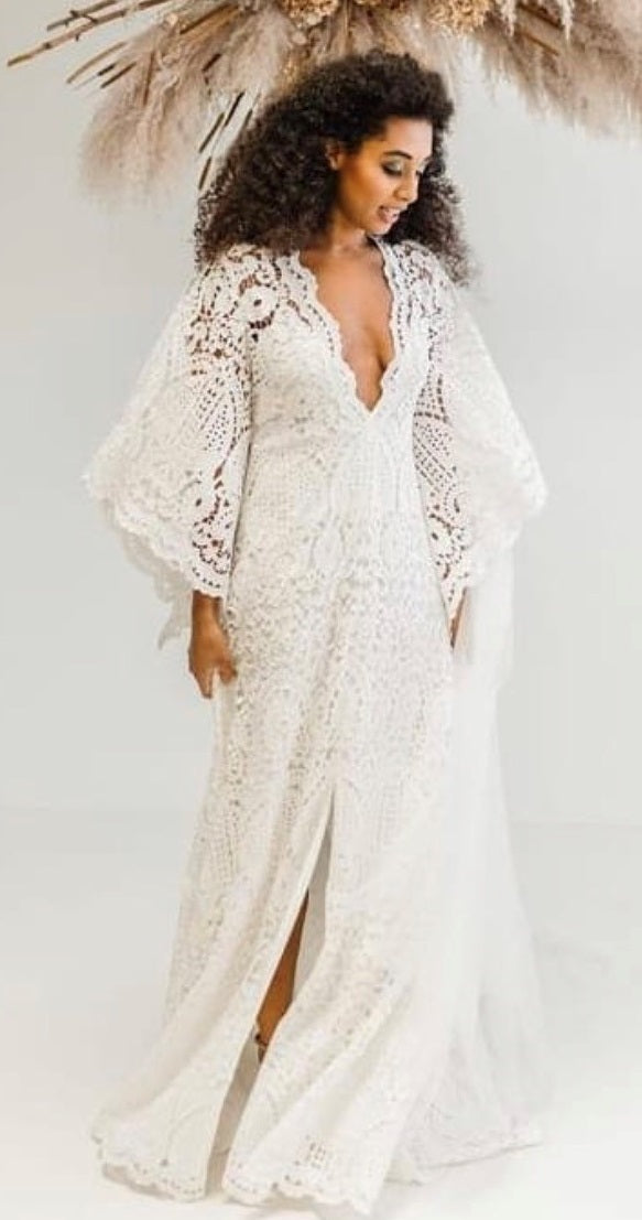 Boho wedding dress using ivory georgette lace Coco 5