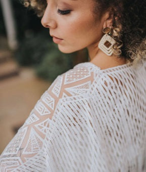 Boho wedding dress using ivory tassle geometric lace Essence 17