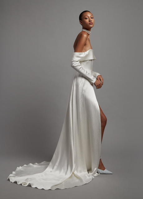 Bridal gown with hammer silk satin St Maxime 2