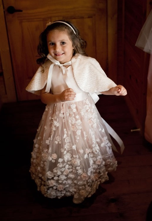 Bridesmaid dress or flower girl dress using 3d blush flower lace Eugenie