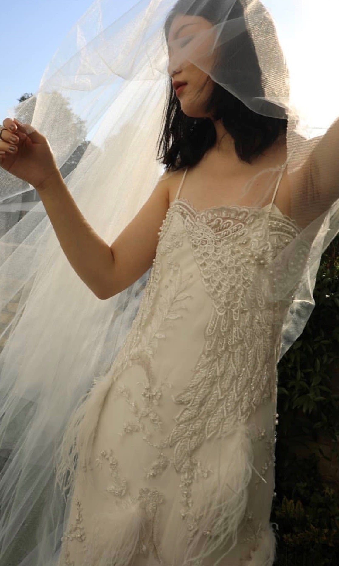 Ivory sheath wedding dress using Chantelle ivory beaded and featherlace dress1