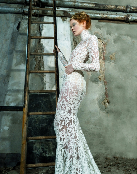 Full lace wedding dress with long sleeves using ivory beaded lace Ava by Mishi May 1