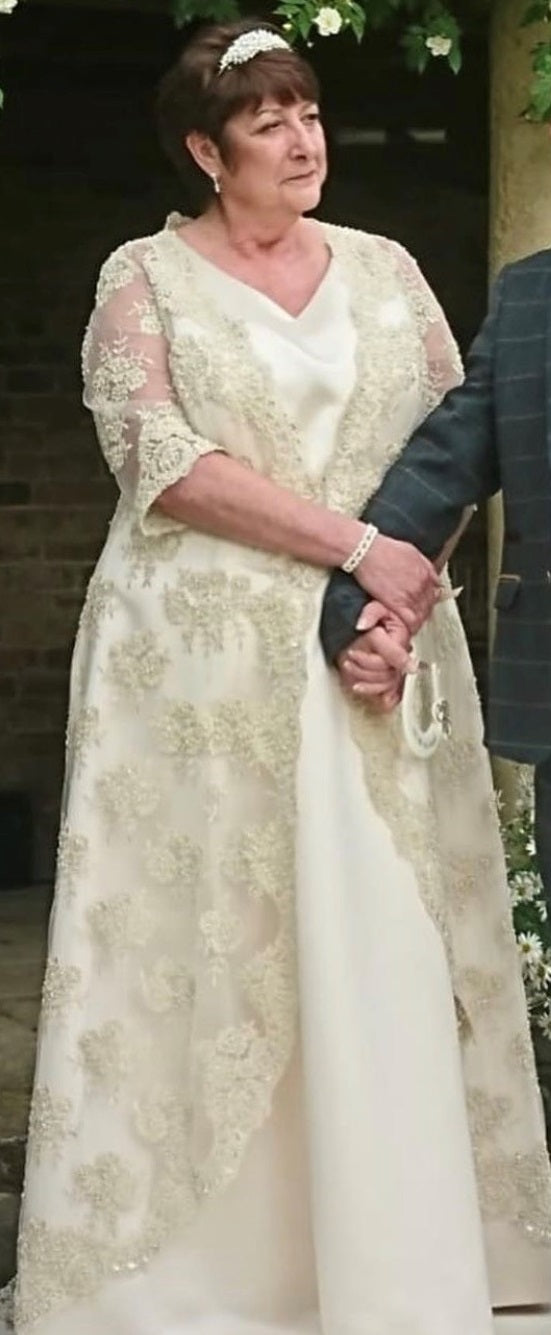 Gold corded lace Riaz wedding dress coat 4