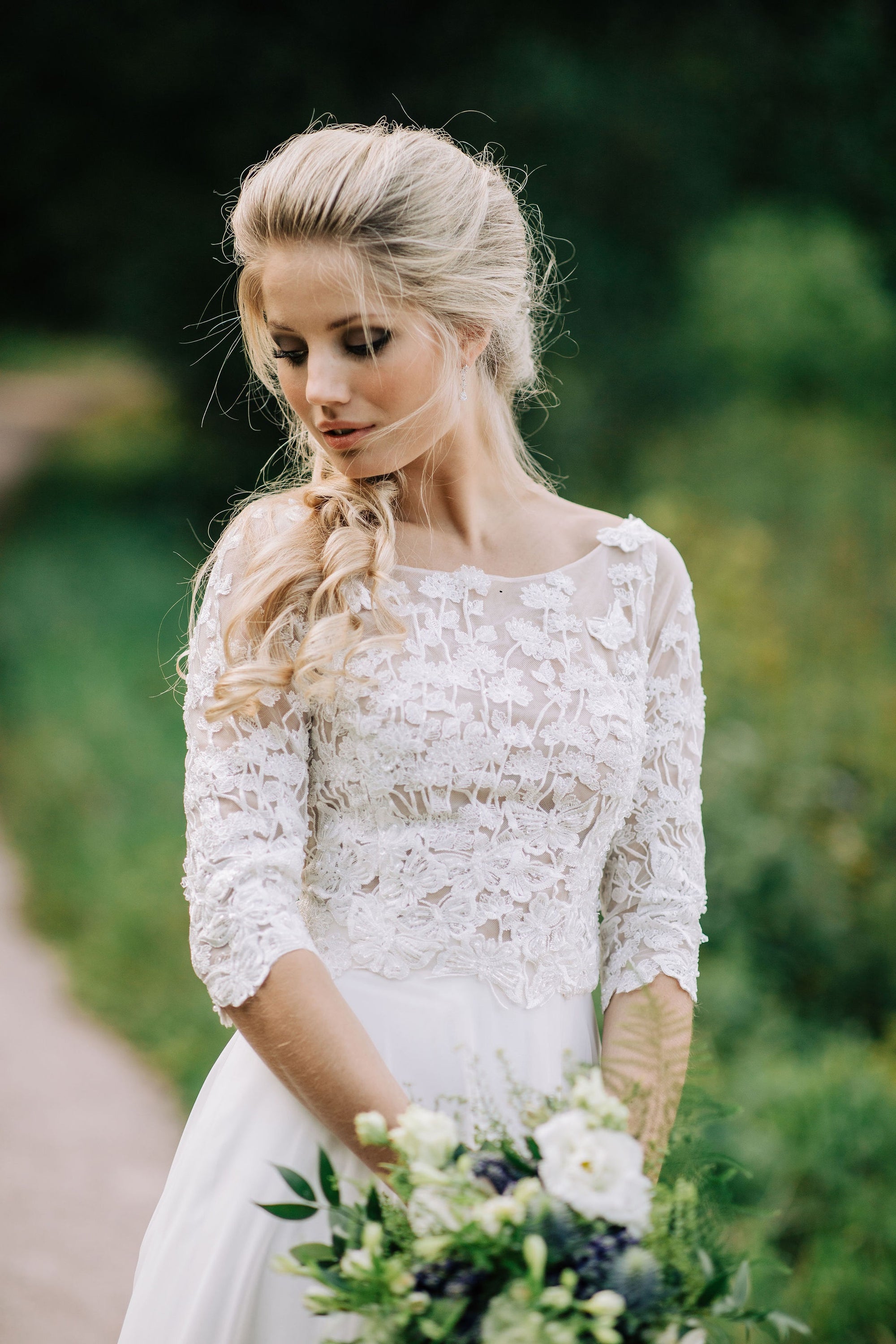 Ivory lace wedding dress with flower and butterfly lace Renee 1