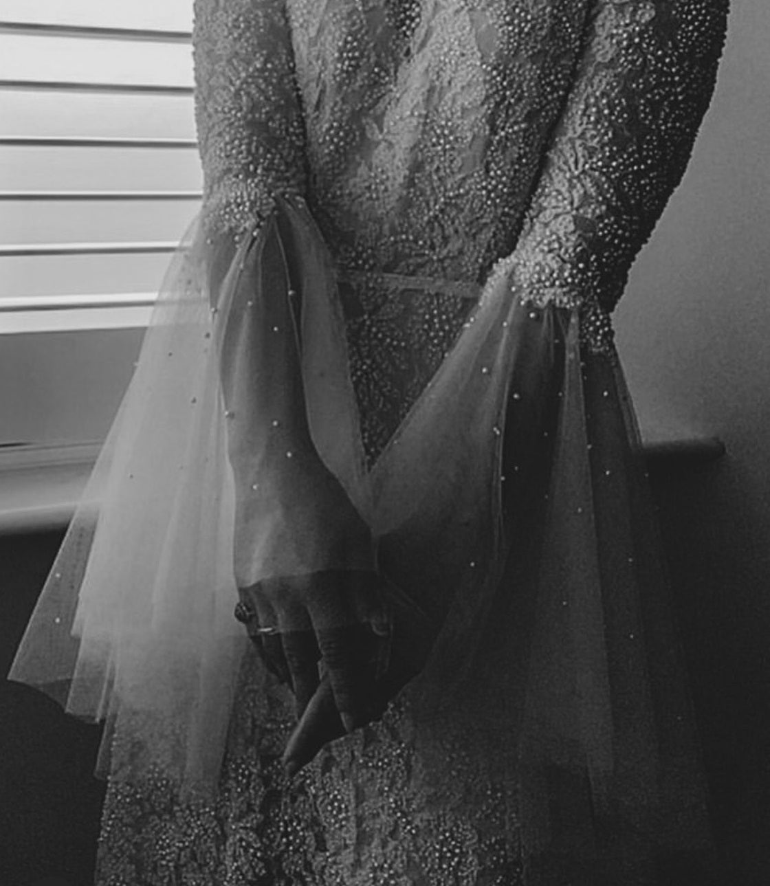 Modern wedding dress using ivory beaded lace Lucille 1