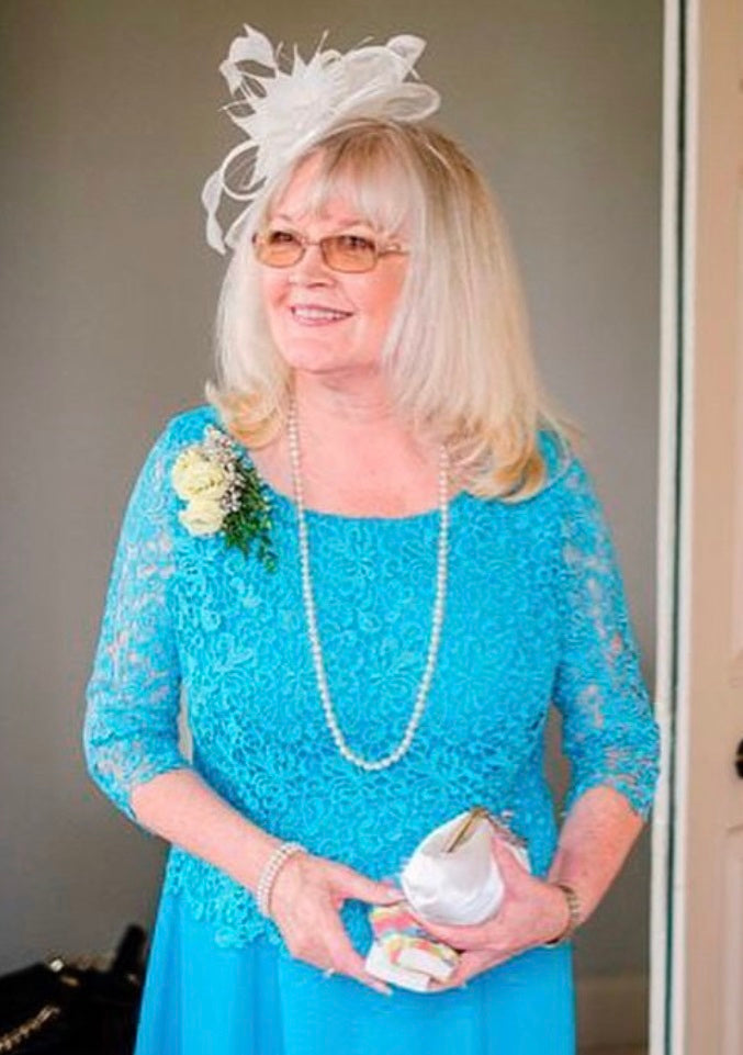 Mother of the bride outfit using Guipure turquoise lace Reese 3