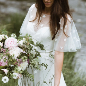 Star design ivory tulle lace Vedette wedding dress