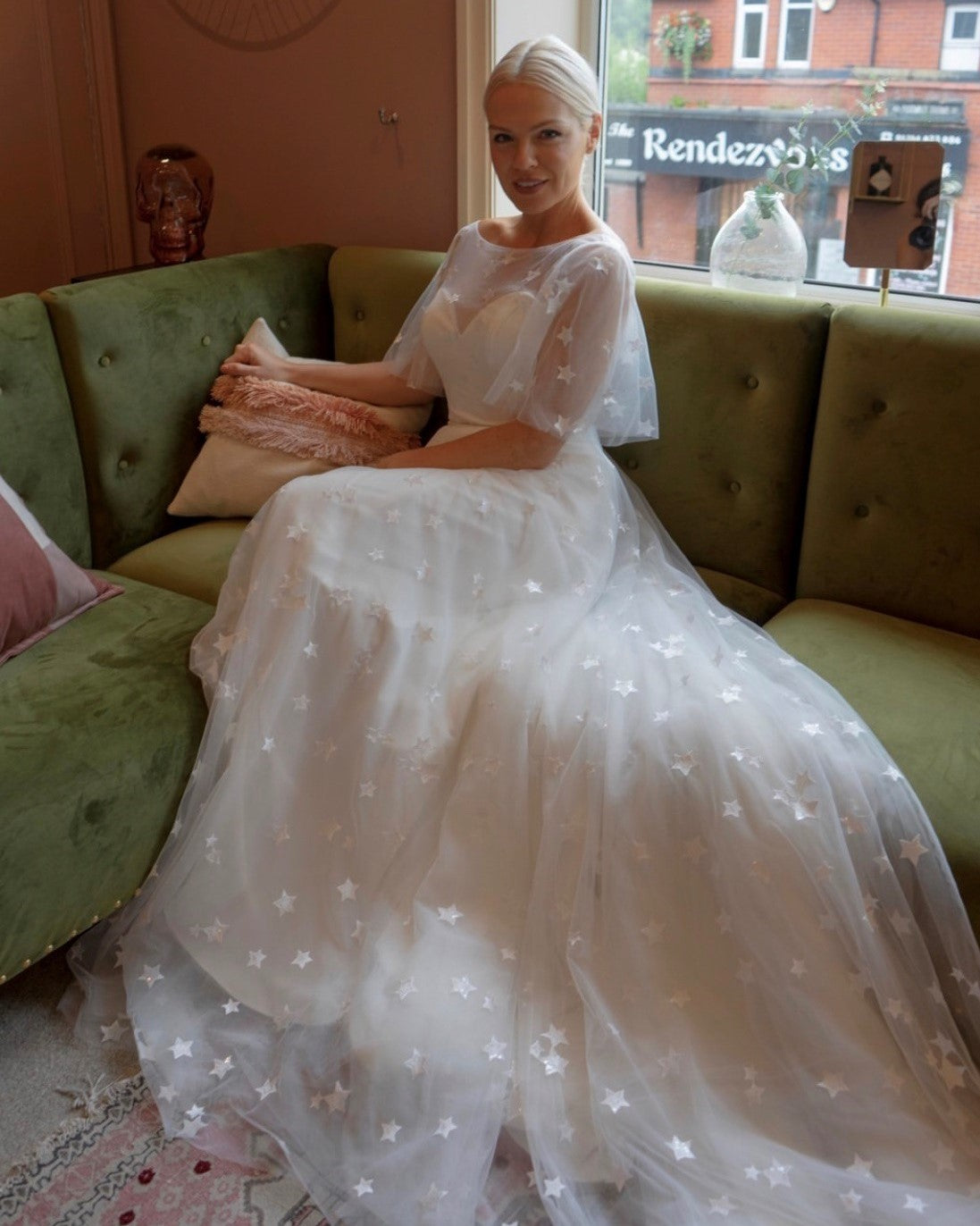 Star lace design wedding dress using Vedette ivory lace 1