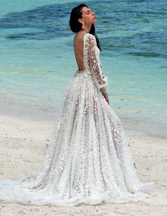 Wedding Dress made from embroidered ivory tulle lace Gabby 11