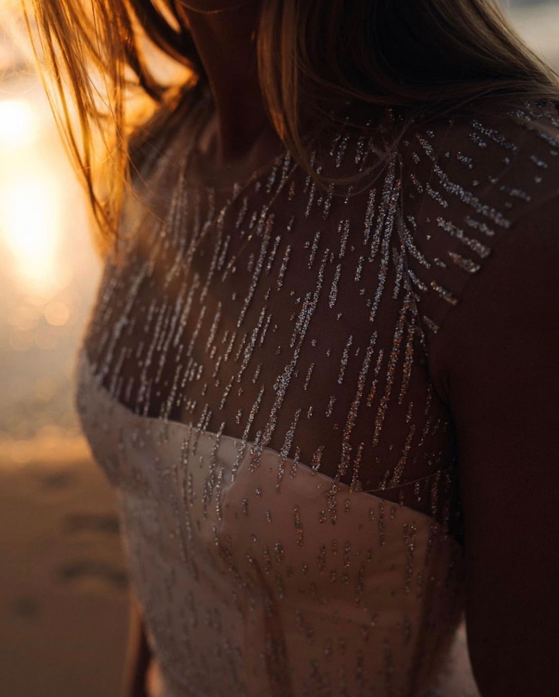 Wedding dress using glitter lace on nude tulle Elise 1