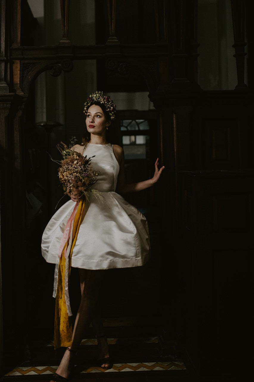 Wedding dress using ivory crepe backed satin Splendour 1