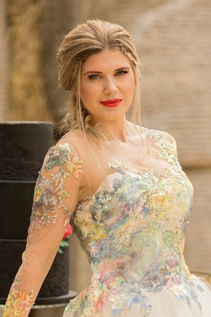 Wedding dress with multi coloured embroidered lace Octavia garden 2