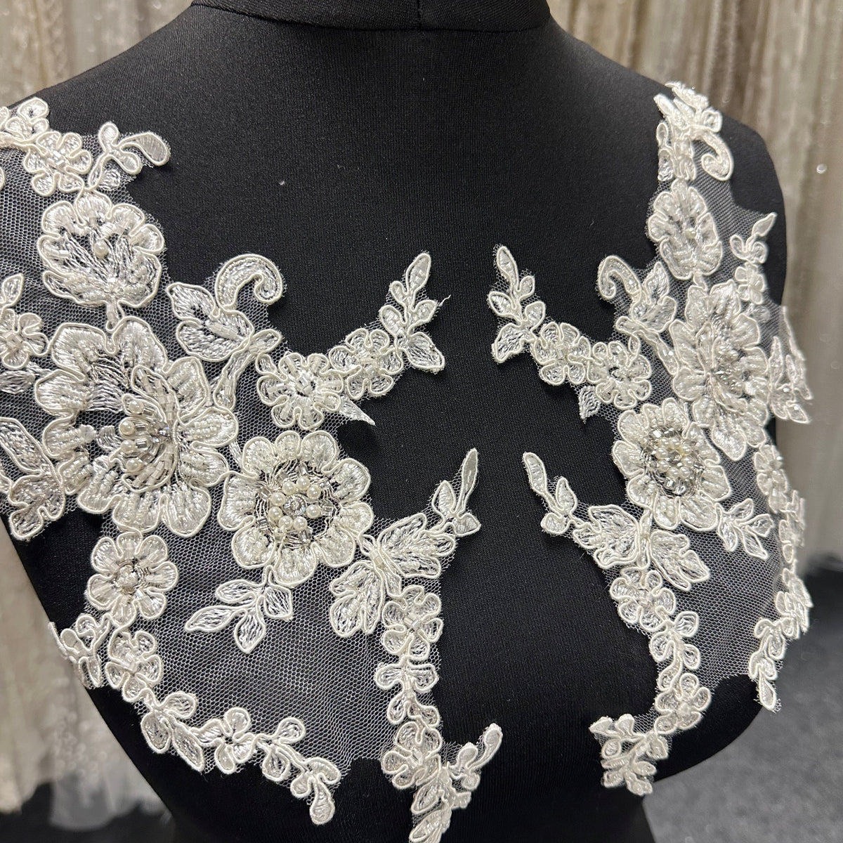 Buy 3D Ivory White Embroidery Flower Lace Fabric, Beaded Sequin Applique  Material Piece, Wedding Dress Lace Trim, DIY Mesh Bodice Online in India -  Etsy