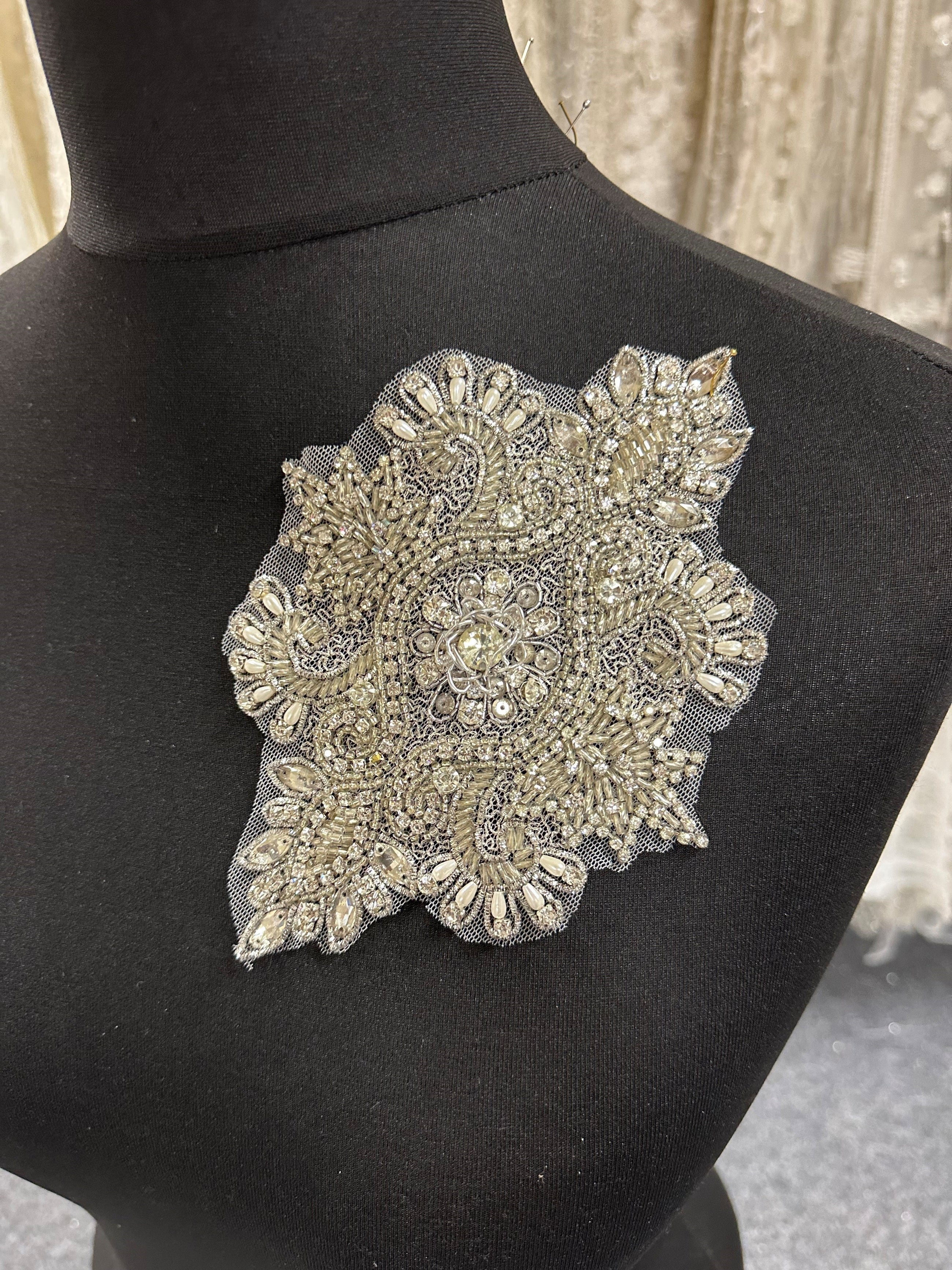 Gold Rhinestone Applique- Bridal Applique - Crystal Motif - USA SELLER