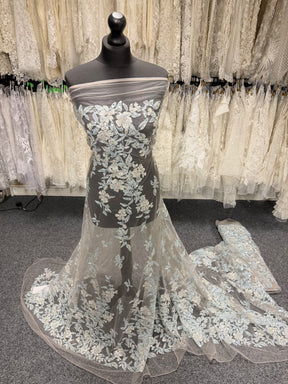 Grey/Blue Embroidered Beaded Tulle - EB1085