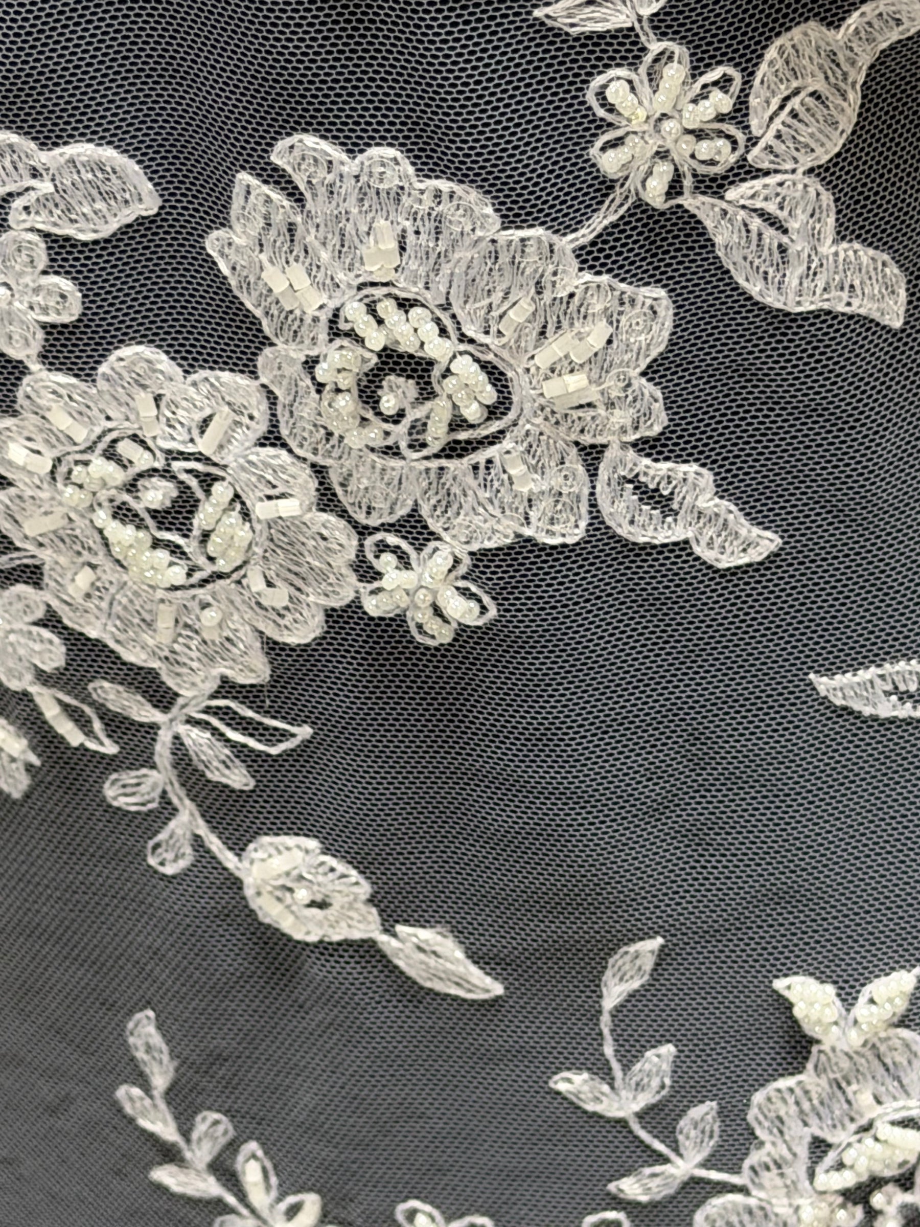 White Beaded Embroidery Lace - P483