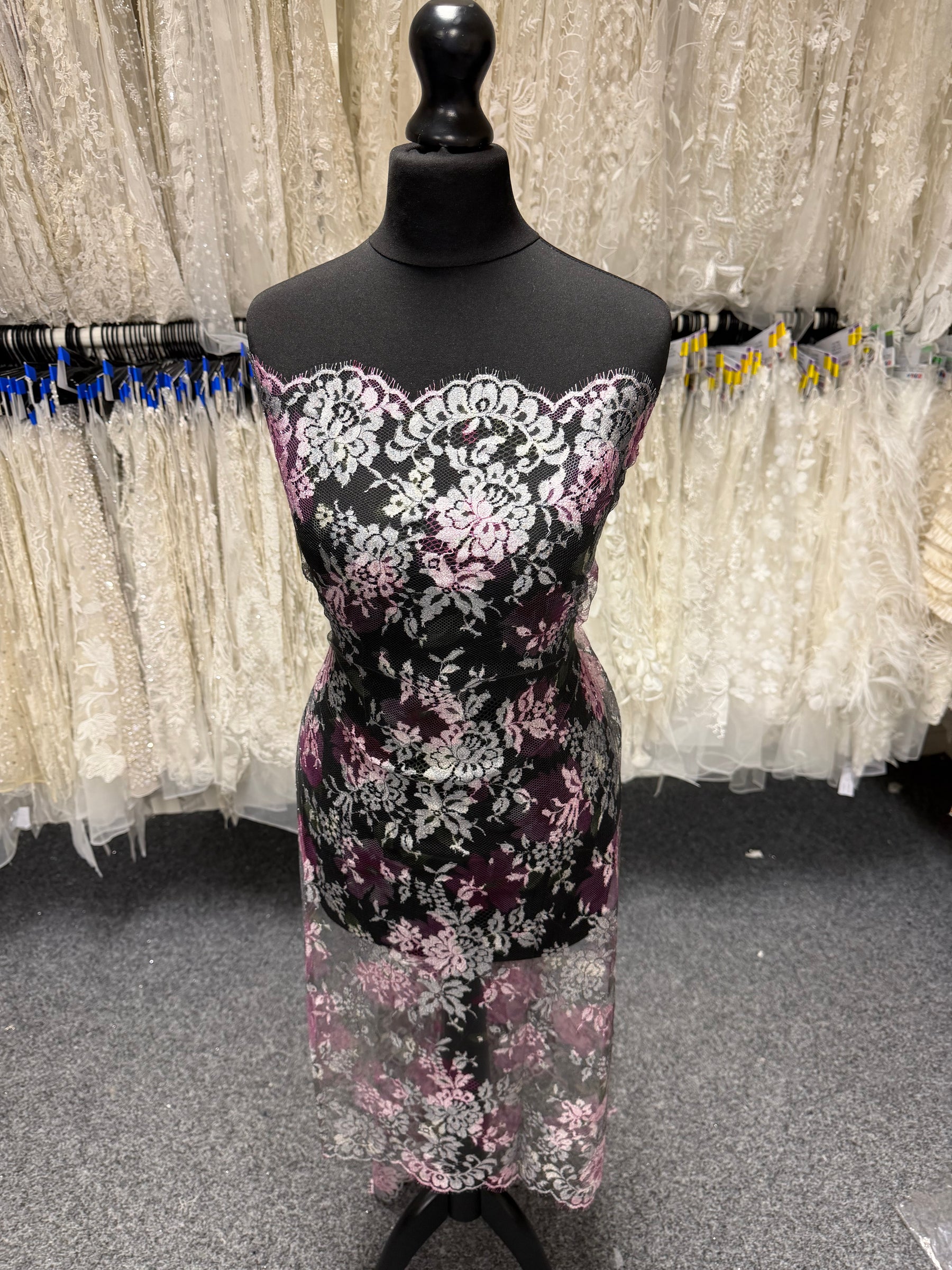 Pink & Mint Printed Chantilly Lace - P192