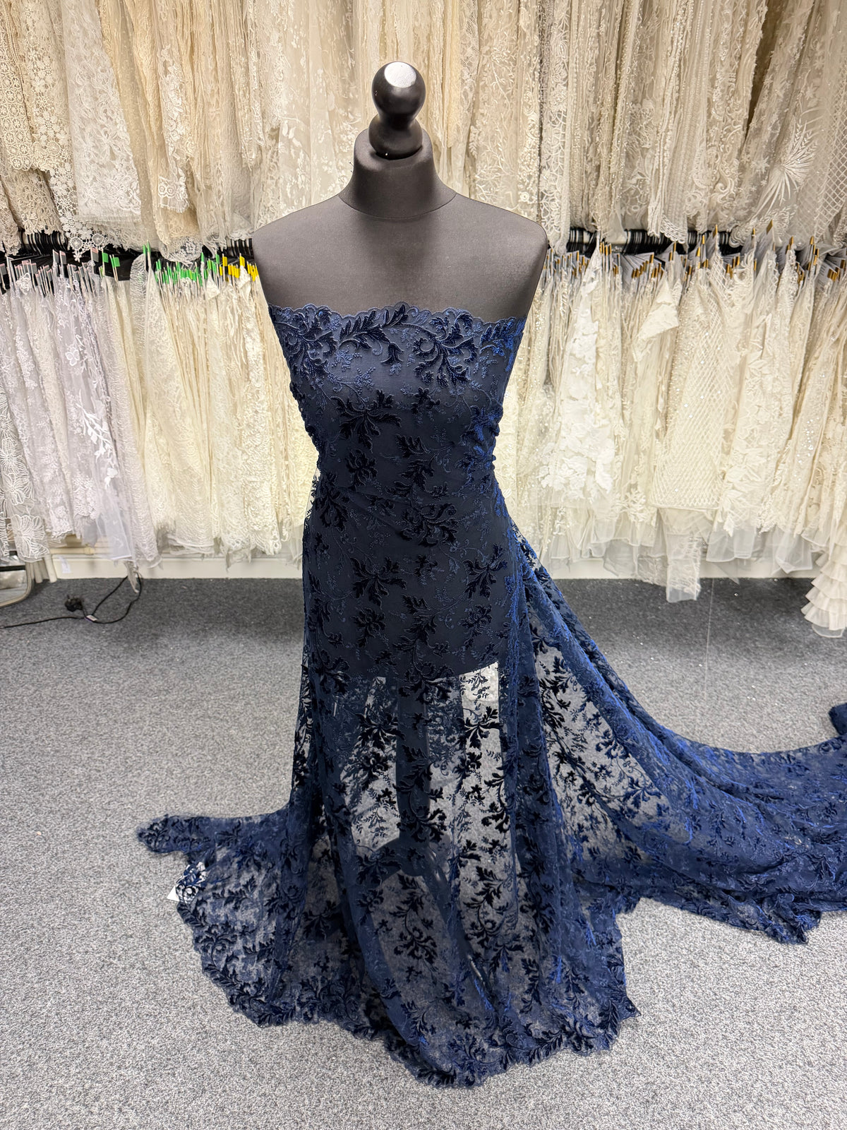 Navy Velvet Embroidery Lace - Madina