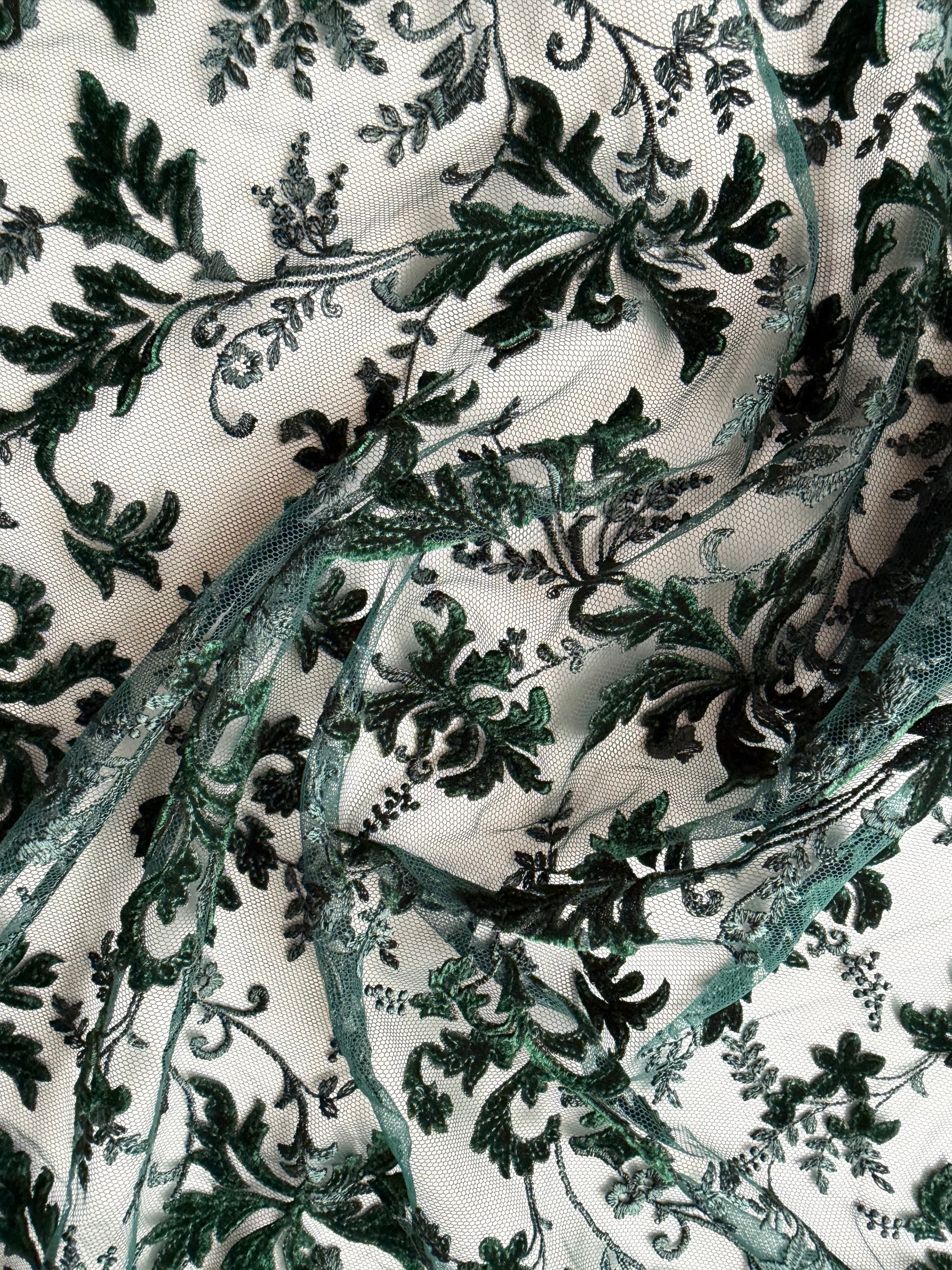 Hunter Green Velvet Embroidery Lace - Madina
