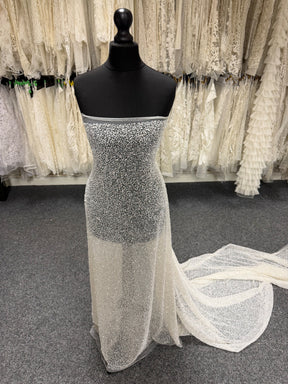 Ivory Embroidered Beaded Tulle - EB1012