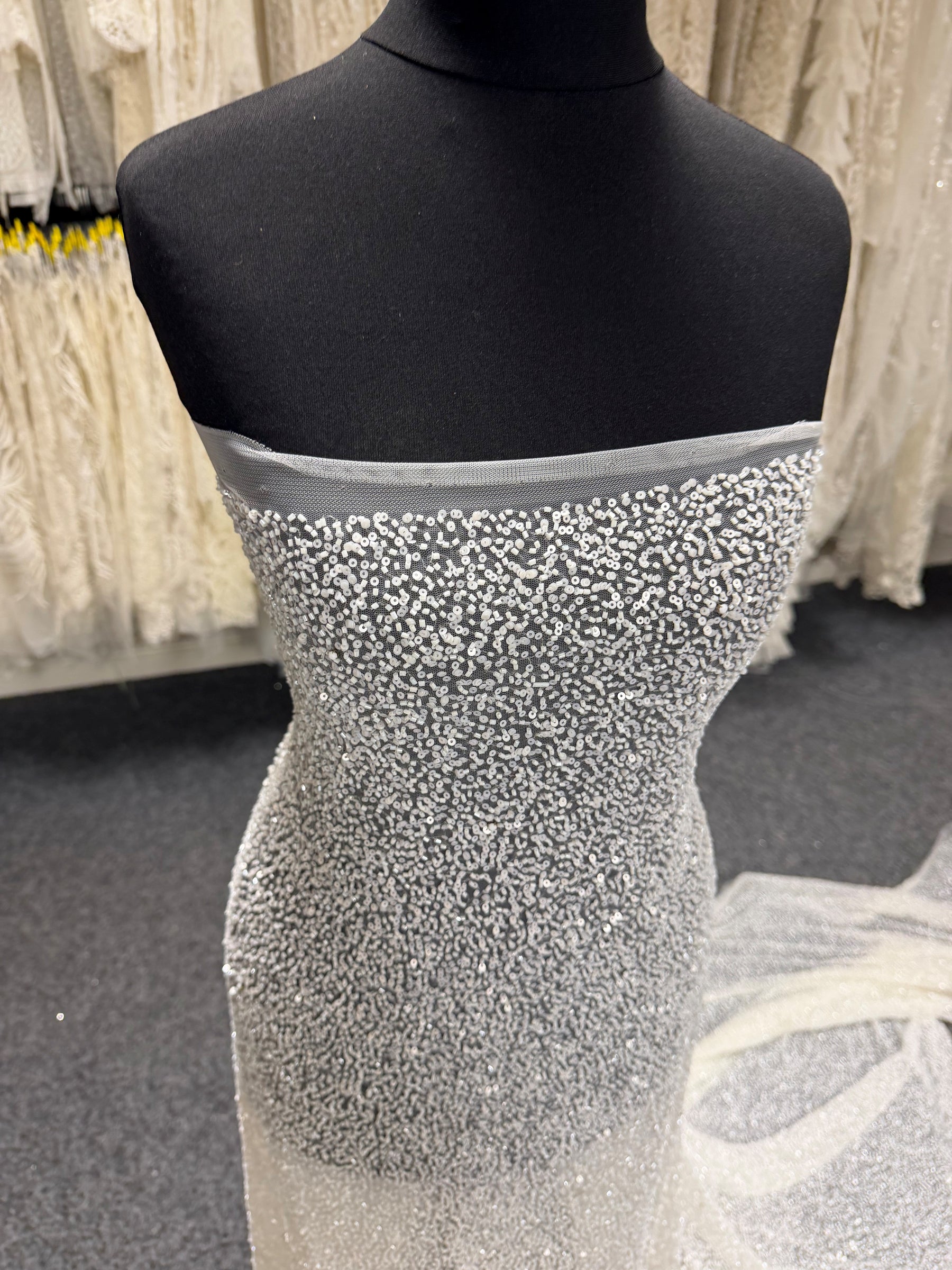 Ivory Embroidered Beaded Tulle - EB1012