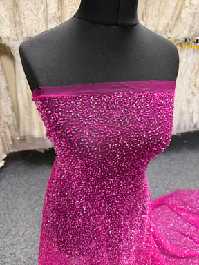 Fuchsia Embroidered Beaded Tulle - EB1012
