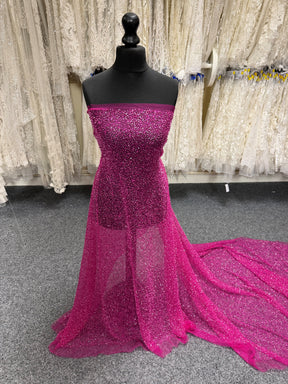 Fuchsia Embroidered Beaded Tulle - EB1012