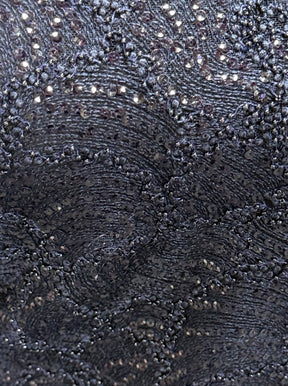 Navy 3D Embroidered Beaded Tulle - EB1021