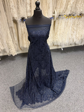Navy 3D Embroidered Beaded Tulle - EB1021